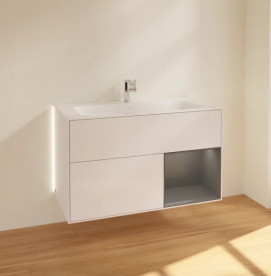 Тумба под раковину Villeroy & Boch Finion 99,6х49,8 см с подсветкой МДФ глянцевый белый лак/антрацит матовый лак G040GKGF