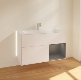 Тумба под раковину Villeroy & Boch Finion 99,6х49,8 см с подсветкой МДФ белый матовый лак/антрацит матовый лак G040GKMT