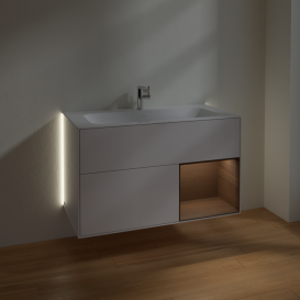 Тумба под раковину Villeroy & Boch Finion 99,6х49,8 см с подсветкой МДФ глянцевый белый лак/шпон грецкого ореха G040GNGF