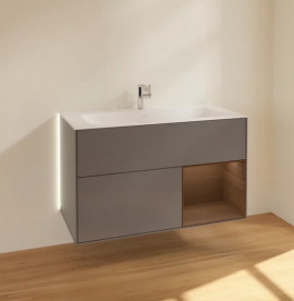 Тумба под раковину Villeroy & Boch Finion 99,6х49,8 см с подсветкой МДФ антрацит матовый лак/шпон грецкого ореха G040GNGK