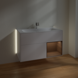 Тумба под раковину Villeroy & Boch Finion 99,6х49,8 см с подсветкой МДФ белый матовый лак/шпон грецкого ореха G040GNMT