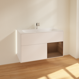 Тумба под раковину Villeroy & Boch Finion 99,6х49,8 см с подсветкой МДФ белый матовый лак/шпон грецкого ореха G040GNMT