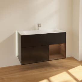 Тумба под раковину Villeroy & Boch Finion 99,6х49,8 см с подсветкой МДФ черный матовый лак/шпон грецкого ореха G040GNPD