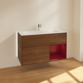 Тумба под раковину Villeroy & Boch Finion 99,6х49,8 см с подсветкой ДСП шпон грецкого ореха/пион матовый лак G040HBGN