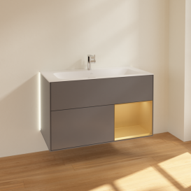Тумба под раковину Villeroy & Boch Finion 99,6х49,8 см с подсветкой МДФ антрацит матовый лак/золотой матовый лак G040HFGK