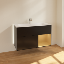 Тумба под раковину Villeroy & Boch Finion 99,6х49,8 см с подсветкой МДФ черный матовый лак/золотой матовый лак G040HFPD