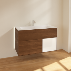 Тумба под раковину Villeroy & Boch Finion 99,6х49,8 см с подсветкой ДСП шпон грецкого ореха/белый матовый лак G040MTGN