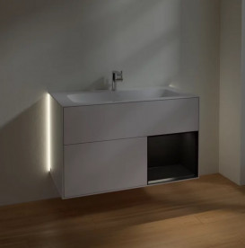 Тумба под раковину Villeroy & Boch Finion 99,6х49,8 см с подсветкой МДФ глянцевый белый лак/черный матовый лак G040PDGF