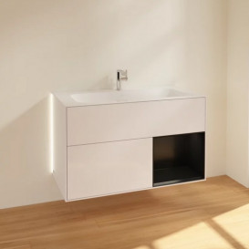 Тумба под раковину Villeroy & Boch Finion 99,6х49,8 см с подсветкой МДФ глянцевый белый лак/черный матовый лак G040PDGF