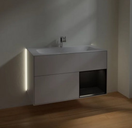 Тумба под раковину Villeroy & Boch Finion 99,6х49,8 см с подсветкой МДФ светло-серый матовый лак/черный матовый лак G040PDGJ