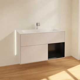 Тумба под раковину Villeroy & Boch Finion 99,6х49,8 см с подсветкой МДФ светло-серый матовый лак/черный матовый лак G040PDGJ