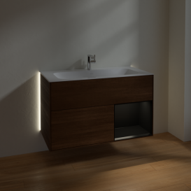 Тумба під раковину Villeroy & Boch Finion 99,6х49,8 см з підсвічуванням ДСП шпон волоського горіха/чорний матовий лак G040PDGN