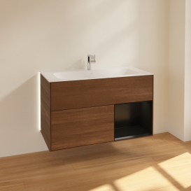 Тумба під раковину Villeroy & Boch Finion 99,6х49,8 см з підсвічуванням ДСП шпон волоського горіха/чорний матовий лак G040PDGN