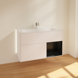 Тумба под раковину Villeroy & Boch Finion 99,6х49,8 см с подсветкой МДФ белый матовый лак/черный матовый лак G040PDMT