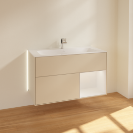 Тумба під раковину Villeroy & Boch Finion 99,6х49,8 см з підсвічуванням МДФ пісок матовий лак/глянсовий білий лак G040GFHH