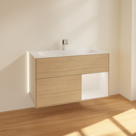 Тумба под раковину Villeroy & Boch Finion 99,6х49,8 см с подсветкой ДСП шпон дуба/глянцевый белый лак G040GFPC