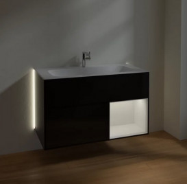 Тумба под раковину Villeroy & Boch Finion 99,6х49,8 см с подсветкой МДФ глянцевый черный лак/глянцевый белый лак G040GFPH