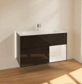 Тумба под раковину Villeroy & Boch Finion 99,6х49,8 см с подсветкой МДФ глянцевый черный лак/глянцевый белый лак G040GFPH