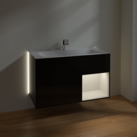 Тумба под раковину Villeroy & Boch Finion 99,6х49,8 см с подсветкой МДФ глянцевый черный лак/светло-серый матовый лак G040GJPH