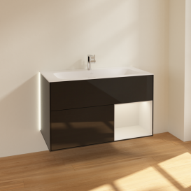 Тумба под раковину Villeroy & Boch Finion 99,6х49,8 см с подсветкой МДФ глянцевый черный лак/светло-серый матовый лак G040GJPH