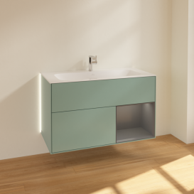 Тумба под раковину Villeroy & Boch Finion 99,6х49,8 см с подсветкой МДФ оливковый матовый лак/антрацит матовый лак G040GKGM