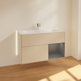 Тумба под раковину Villeroy & Boch Finion 99,6х49,8 см с подсветкой МДФ песок матовый лак/антрацит матовый лак G040GKHH