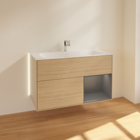 Тумба под раковину Villeroy & Boch Finion 99,6х49,8 см с подсветкой ДСП шпон дуба/антрацит матовый лак G040GKPC