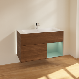 Тумба под раковину Villeroy & Boch Finion 99,6х49,8 см с подсветкой ДСП шпон грецкого ореха/оливковый матовый лак  G040GMGN