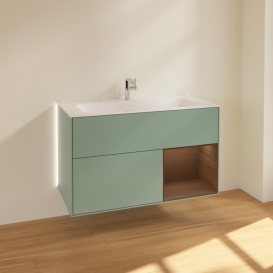 Тумба под раковину Villeroy & Boch Finion 99,6х49,8 см с подсветкой МДФ оливковый матовый лак/шпон грецкого ореха G040GNGM