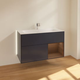 Тумба под раковину Villeroy & Boch Finion 99,6х49,8 см с подсветкой МДФ темно-синий матовый лак/шпон грецкого ореха G040GNHG