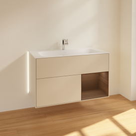 Тумба под раковину Villeroy & Boch Finion 99,6х49,8 см с подсветкой МДФ песок матовый лак/шпон грецкого ореха G040GNHH