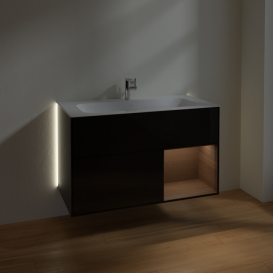 Тумба под раковину Villeroy & Boch Finion 99,6х49,8 см с подсветкой МДФ глянцевый черный лак/шпон грецкого ореха G040GNPH