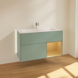 Тумба под раковину Villeroy & Boch Finion 99,6х49,8 см с подсветкой МДФ оливковый матовый лак/золотой матовый лак G040HFGM