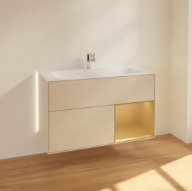Тумба под раковину Villeroy & Boch Finion 99,6х49,8 см с подсветкой МДФ песок матовый лак/золотой матовый лак G040HFHH