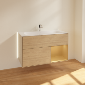 Тумба под раковину Villeroy & Boch Finion 99,6х49,8 см с подсветкой ДСП шпон дуба/золотой матовый лак G040HFPC