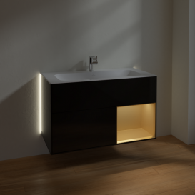 Тумба под раковину Villeroy & Boch Finion 99,6х49,8 см с подсветкой МДФ глянцевый черный лак/золотой матовый лак G040HFPH
