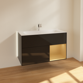 Тумба под раковину Villeroy & Boch Finion 99,6х49,8 см с подсветкой МДФ глянцевый черный лак/золотой матовый лак G040HFPH