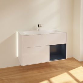 Тумба под раковину Villeroy & Boch Finion 99,6х49,8 см с подсветкой МДФ глянцевый белый лак/темно-синий матовый лак G040HGGF