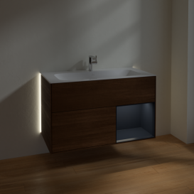 Тумба под раковину Villeroy & Boch Finion 99,6х49,8 см с подсветкой ДСП шпон грецкого ореха/темно-синий матовый лак G040HGGN