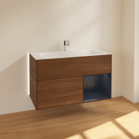 Тумба под раковину Villeroy & Boch Finion 99,6х49,8 см с подсветкой ДСП шпон грецкого ореха/темно-синий матовый лак G040HGGN