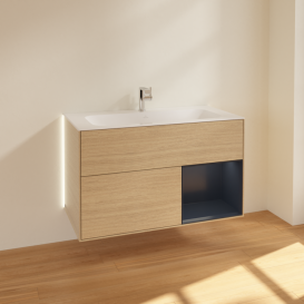 Тумба под раковину Villeroy & Boch Finion 99,6х49,8 см с подсветкой ДСП шпон дуба/темно-синий матовый лак G040HGPC