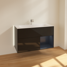 Тумба под раковину Villeroy & Boch Finion 99,6х49,8 см с подсветкой МДФ глянцевый черный лак/темно-синий матовый лак G040HGPH