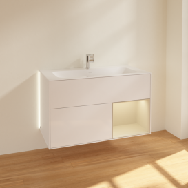 Тумба под раковину Villeroy & Boch Finion 99,6х49,8 см с подсветкой МДФ глянцевый белый лак/песок матовый лак G040HHGF