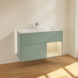 Тумба под раковину Villeroy & Boch Finion 99,6х49,8 см с подсветкой МДФ оливковый матовый лак/песок матовый лак G040HHGM