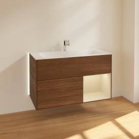 Тумба под раковину Villeroy & Boch Finion 99,6х49,8 см с подсветкой ДСП шпон грецкого ореха/песок матовый лак G040HHGN