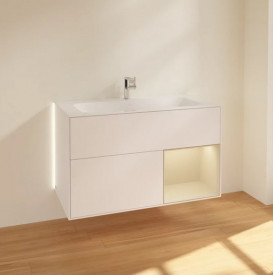 Тумба под раковину Villeroy & Boch Finion 99,6х49,8 см с подсветкой МДФ белый матовый лак/песок матовый лак G040HHMT