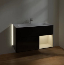 Тумба под раковину Villeroy & Boch Finion 99,6х49,8 см с подсветкой МДФ глянцевый черный лак/песок матовый лак G040HHPH
