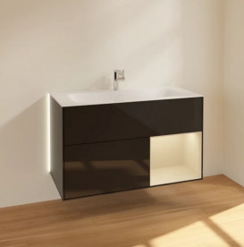 Тумба под раковину Villeroy & Boch Finion 99,6х49,8 см с подсветкой МДФ глянцевый черный лак/песок матовый лак G040HHPH