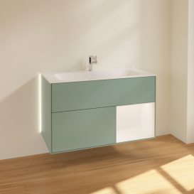 Тумба под раковину Villeroy & Boch Finion 99,6х49,8 см с подсветкой МДФ оливковый матовый лак/белый матовый лак G040MTGM