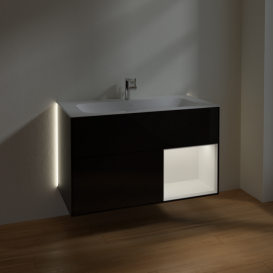 Тумба под раковину Villeroy & Boch Finion 99,6х49,8 см с подсветкой МДФ глянцевый черный лак/белый матовый лак G040MTPH